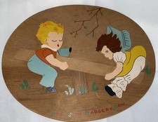 Vintage See Saw Margery Daw Nursery Wood Wall Hanging, Plaque, Mother Goose