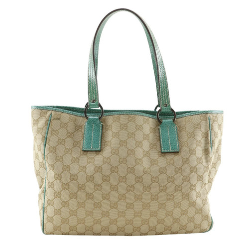 Gucci 113017 GG Canvas Beige Green Shoulder Bag Handbag Used