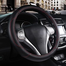 Leather Car Steering Wheel Cover Non Slip Microfiber Universal Fit Black