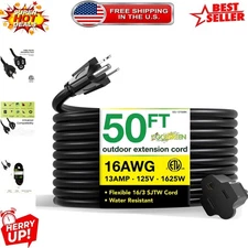 50ft Go Green Power Extension Cord - Durable, Abrasion Resistant, cETL Listed