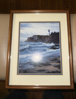 Matted & Framed Portrait Seascape Lighthouse Coastline Art Print Nautical