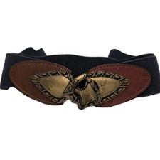 Vintage 70s Day-Lor Brass Tone Scales Stretch Blue Metal Buckle Belt USA