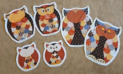 Fabric Panel Owl Family Pre-cut 3 Pillows/Stuffed Toys 1970s Craft VERY RARE
