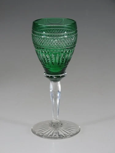 Exquisite Vintage Czech Glass Green Cut to Clear Cordial Glass c.1960
