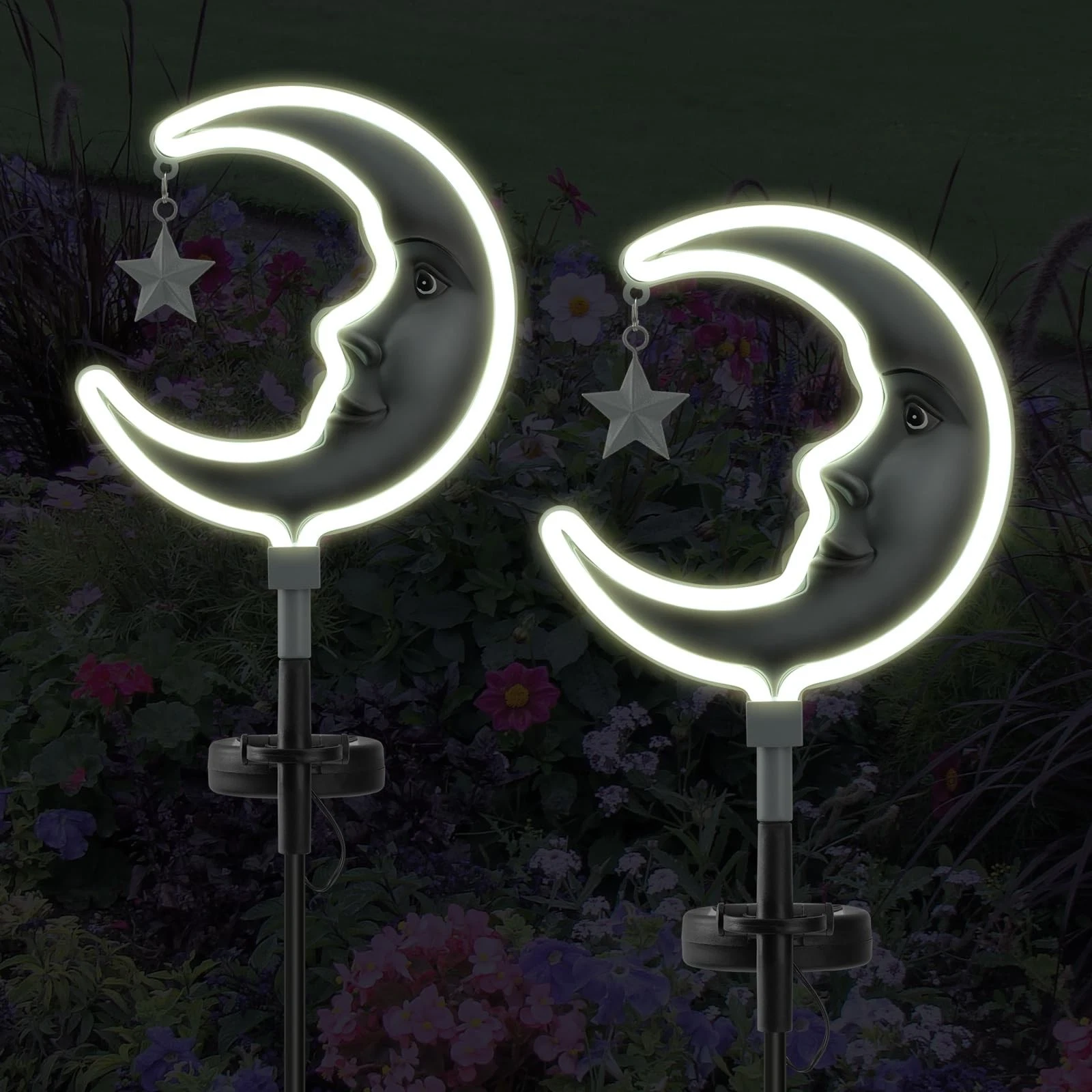 2pack Solar Moon Stars Lights Outdoor,Moom Solar Garden Lights Decor, Garden ...