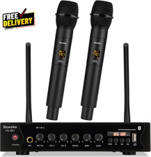 Wireless Microphone System UHF Dual Cordless Handheld Microphones Set for Home