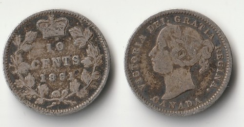 1891 Canada 10 cents silver coin