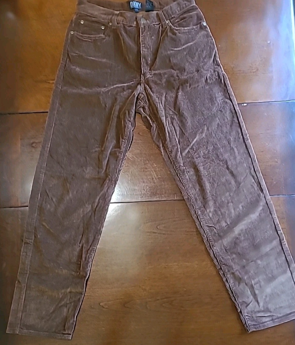 Vintage Y2K DKNY Men Choclate Brown Corduroys Pants Size 33x32 Made In Hong Kong
