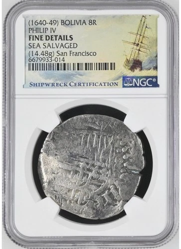 San Fransisco Shipwreck 8 Reales Bolivia  NGC Fine Details  shipwreckcoins