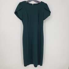 Calvin Klein Sheath Dress Green Short Sleeve Knee Length Cocktail Business Sz 10