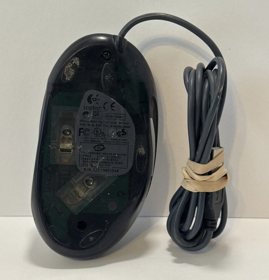 RARE Logitech Mouseman Dual Sensor Optical USB Wheel Mouse M-BL63B Corded (Read) - Image 2 of 4