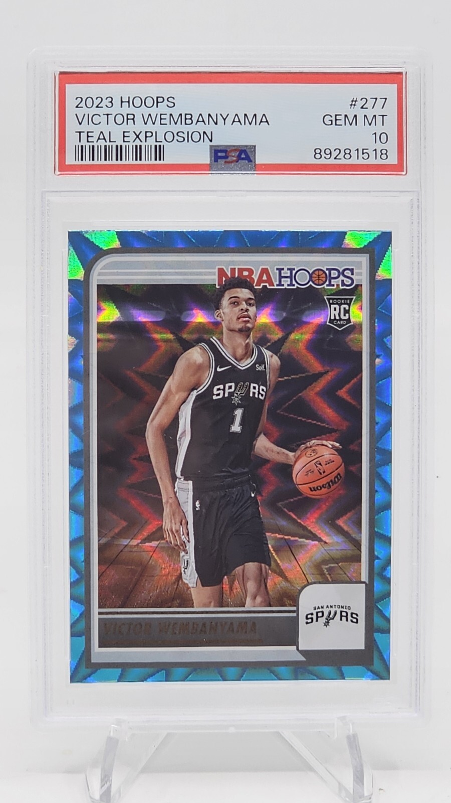 2023-24 Panini NBA Hoops Teal Explosion #277 Victor Wembanyama RC Rookie PSA 10