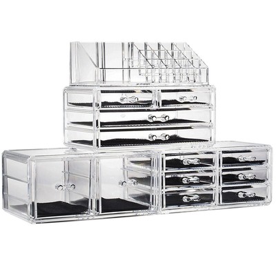 4pcs Plastic Cosmetics Storage Rack Set Transparent Makeup Tools