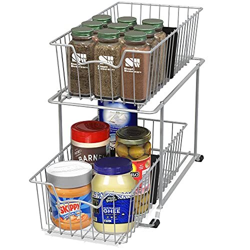 2 Tier Cabinet Wire Basket Drawer Organizer Grey - Picture 5 of 7