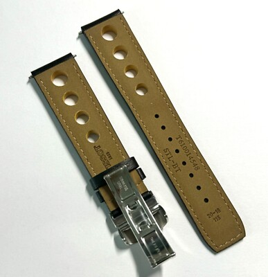 Original Tissot PRS516 20mm Black / Yellow Leather Watch Band