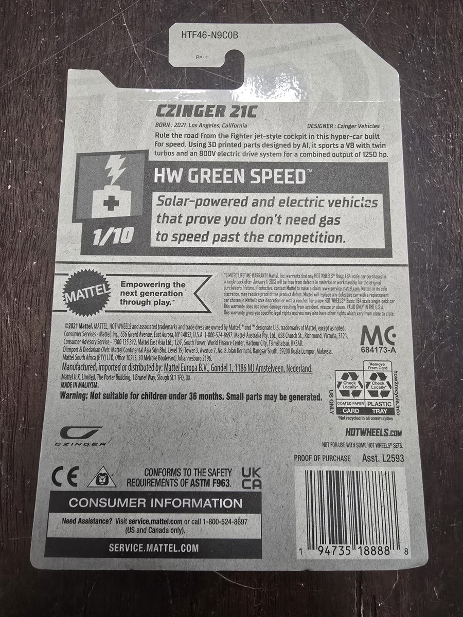 Hot Wheels 2024 Czinger 21C ZAMAC HW Green Speed #1/10 (Lot of 1