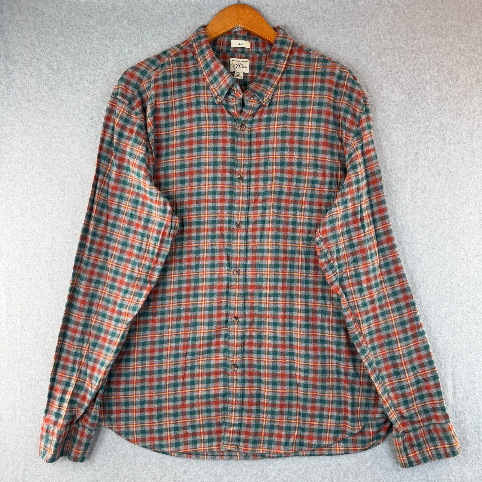 J.Crew Flannel Shirt Men's 2XL Multicolor Plaid Slim Fit Long Sleeve Button-Down