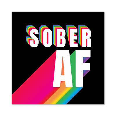 Sober AF Regenbogen Typografie schwarz Wandbild Leinwanddruck 24 x 24 Zoll