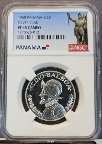 1968 PANAMA SILVER 1/2 BALBOA NGC PF 68 CAMEO HIGH GRADE BEAUTIFUL FROSTY COIN