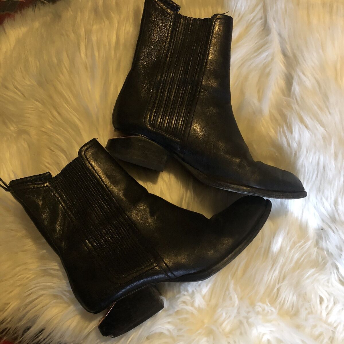 Alexander Wang Women&#039;s Anouck Boots Black Leather Rose Gold Ankle Metal Size 35 |