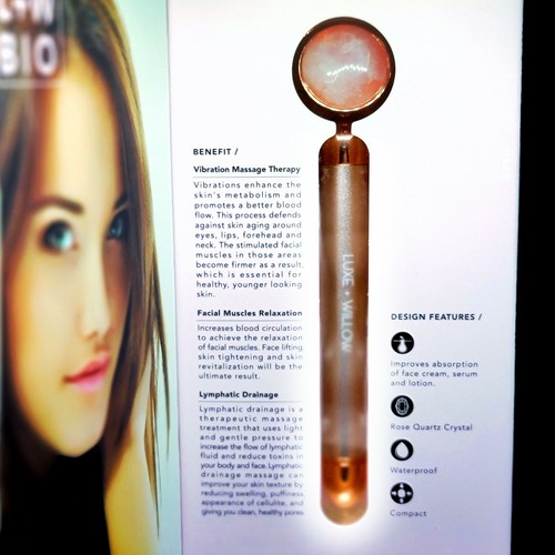 L + W Bio PHOENIX - Rose Quartz Vibrating Facial Roller - New in Box - Picture 10 of 12