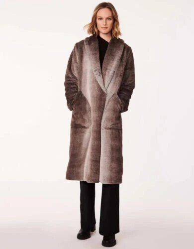 Bernardo Ombre Effect Long Vegan Fur Coat, Size: M, Color: Brown Tipped |  eBay