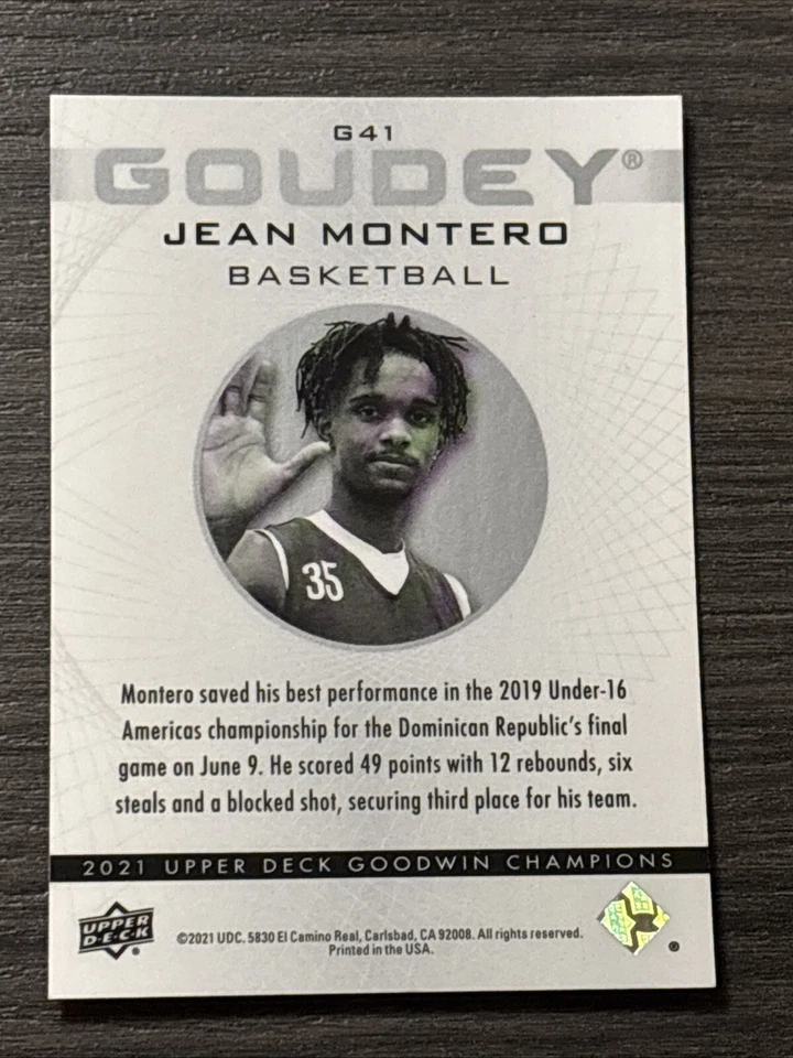 2021 Upper Deck Goodwin Champions Goudey Platinum Cosmic /99 Jean Montero #G41 - Image 2 of 2