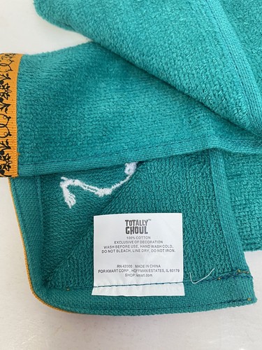 HALLOWEEN TOWELS KITCHEN 3 LINEN, COTTON TEAL BLACK SKELTON BONES SPOOKY NWT - Picture 10 of 10
