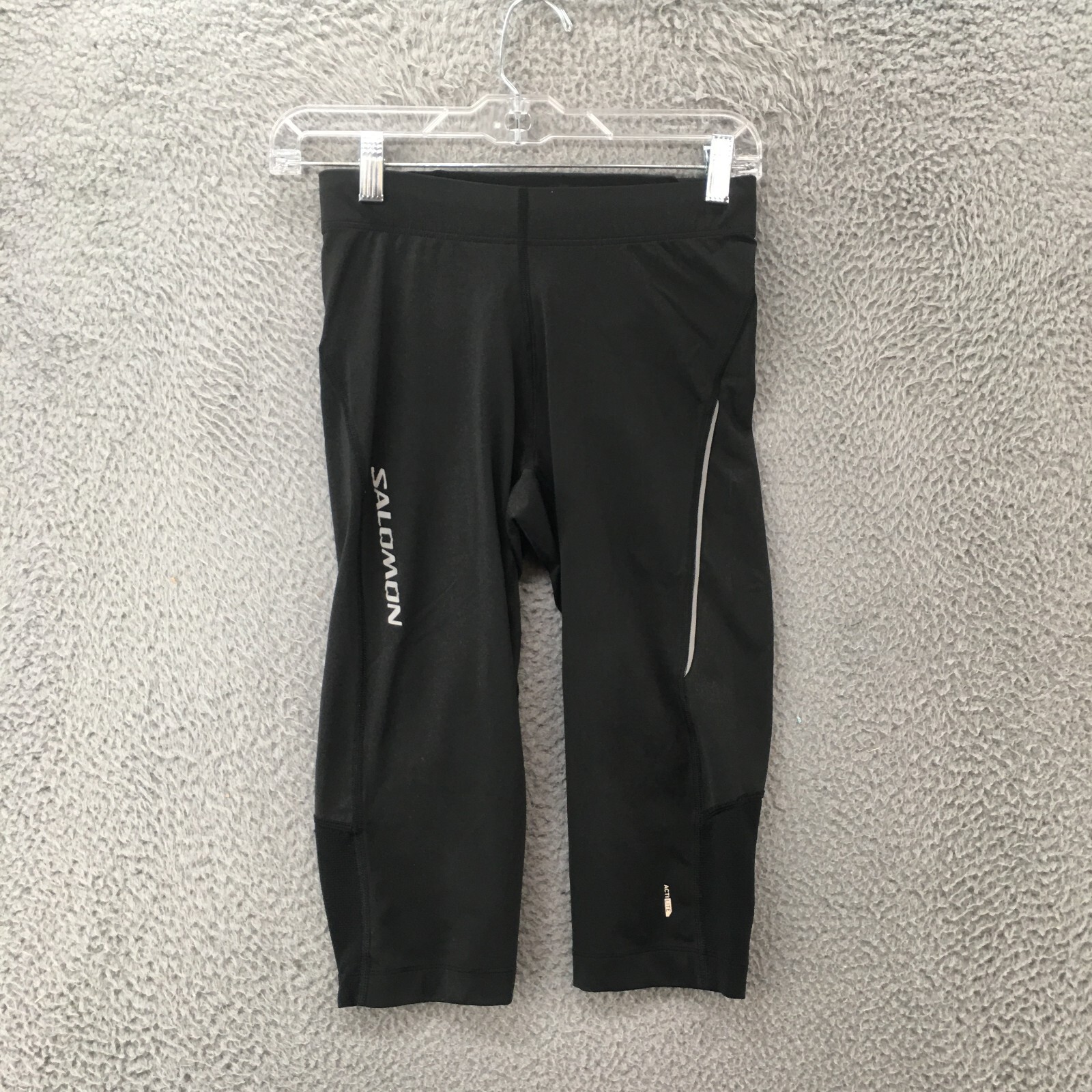 Salomon Running Capri Collant Pantalone Donna Piccolo Nero Pull On Tasca Posteriore Cerniera