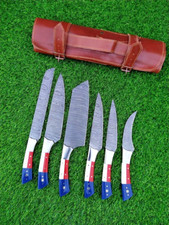 Damascus Pro Chef Knife Set of 6 Kitchen Cooking Knives | Roll Sheath | Handmade