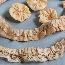 VTG Antique Ribbonwork Flowers Lot Ruched Sil...