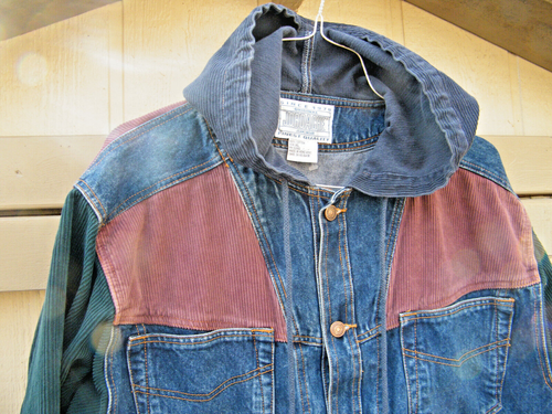 Vintage Denim Jacket Sport Sz XL Hooded ,90's, ColorBlock, Button up - Picture 3 of 6