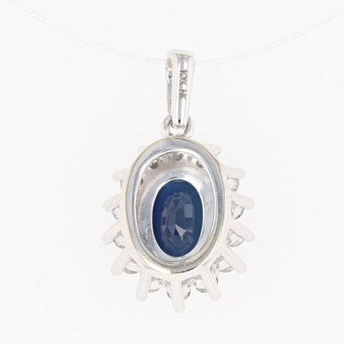 .95ctw Oval Cut Sapphire w/ Diamond Halo Pendant without Chain 10k White Gold - Picture 4 of 5