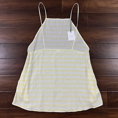 Onia Women's Size Large Yellow White Stripe Sasha Cover Up Mini Dress Open Back