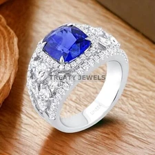 Blue Sapphire Cushion Cut Gemstone With 925 Sterling Silver Ring For Men's #279