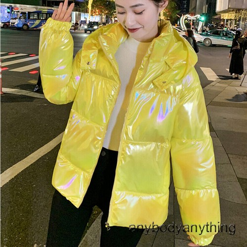 Ladies Shiny Down Cotton Coat Holographic Padded Jacket Winter Warm Thermal Hot - Picture 3 of 28