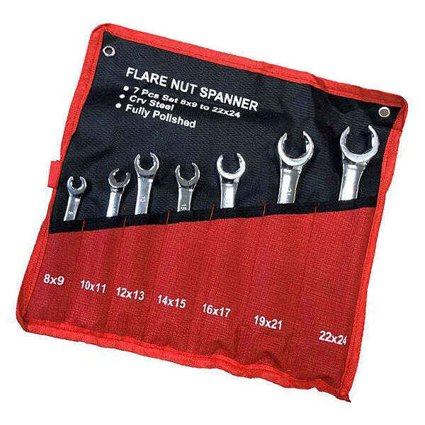 Brake Pipe Flare Compression Nut Spanners Set 8 24mm Crv Wrenches