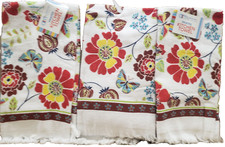 Set of 3 Same Kitchen Terry Towels 15x25" MULTICOLOR BUTTERFLIES FLOWERS 6,AM