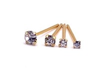 Nose stud Gold plated 18 carat straight pin ubend 1.2, 1.5,2 or 2.5 mm crystal