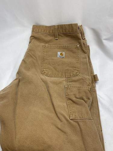 Salopette uomo Carhartt doppio ginocchio aderente pantalone marrone taglia 40x32 anticato