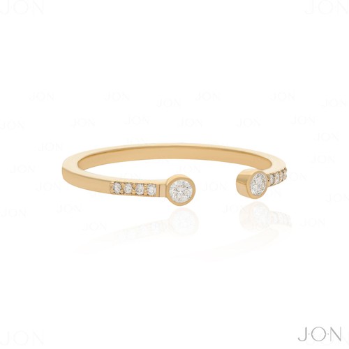 14K Gold 0.10 Ct Natural Diamond Open Cuff Band Ring  Size - 3 to 8-Everyday Wea - Picture 7 of 14