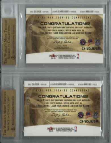 2004-05 E-XL ConnEXions Triple Vince Carter Richardson Mason #/13 BGS 9.5 G MINT - Picture 2 of 2