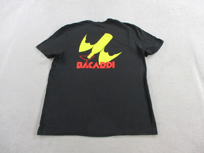 Bacardi Shirt Adult Extra Large Black Yellow Bat Logo Rum Graphic Print Crewneck
