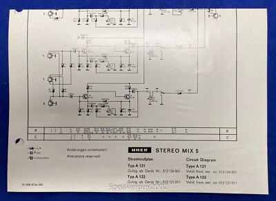 Original UHER Schematic / Stereo Mix 5 Type A 122 121 -- #1