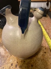 Art Studio ? Double Spout Speckled Stoneware Jug Pitcher Vase With  Blue Handle
