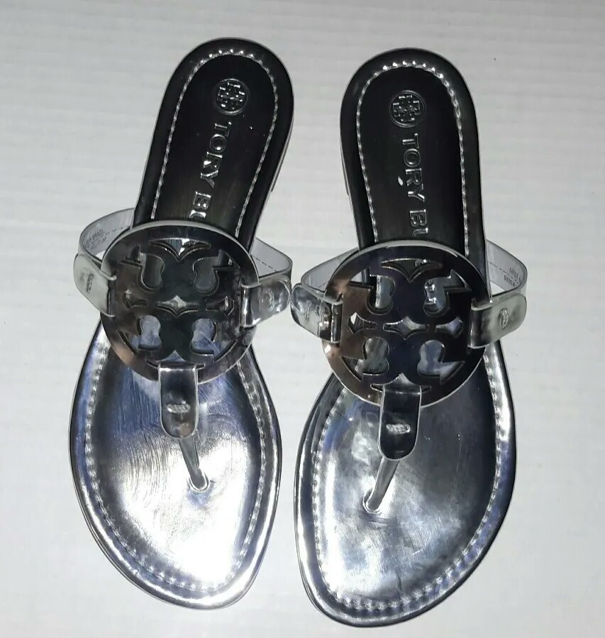 TORY BURCH MILLER SANDAL FLIP FLOP SILVER PATENT LEATHER