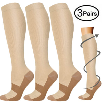 Calf-Length Compression Stockings 3 Pairs 20-30mmhg Medical Black,Beoge,White