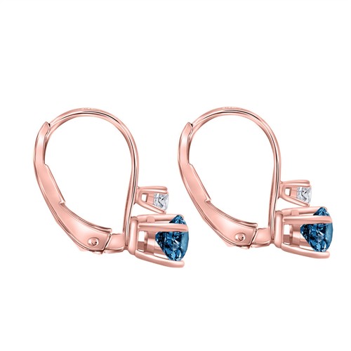0.75 Carat Natural Blue & White Diamond Leverback Earrings for Women in 14K Gold - Picture 3 of 29