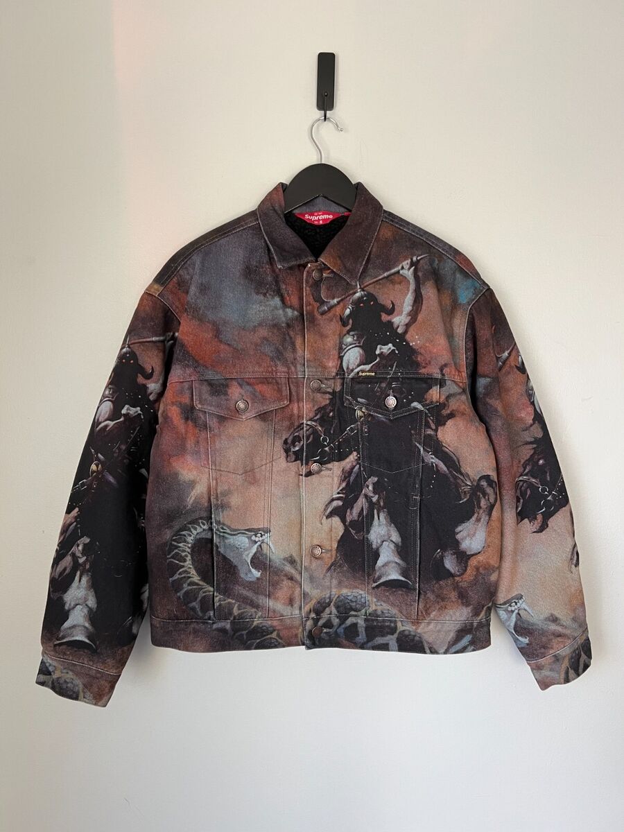 Supreme Frank Frazetta Faux Shearling Denim Trucker Jacket Supreme Frank Frazetta Faux Shearling Denim Trucker Jacket