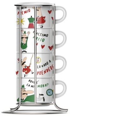 BIALETTI Cappuccinotassen stapelbar - 4er Set mit Gestell